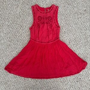 Free People‎ Dress Women 2 Red Embroidered Birds Flowers knee length